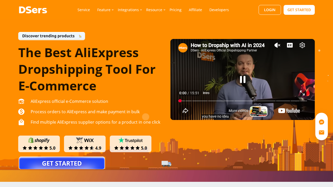 Página pública de DSers que presenta su herramienta de dropshipping con AliExpress