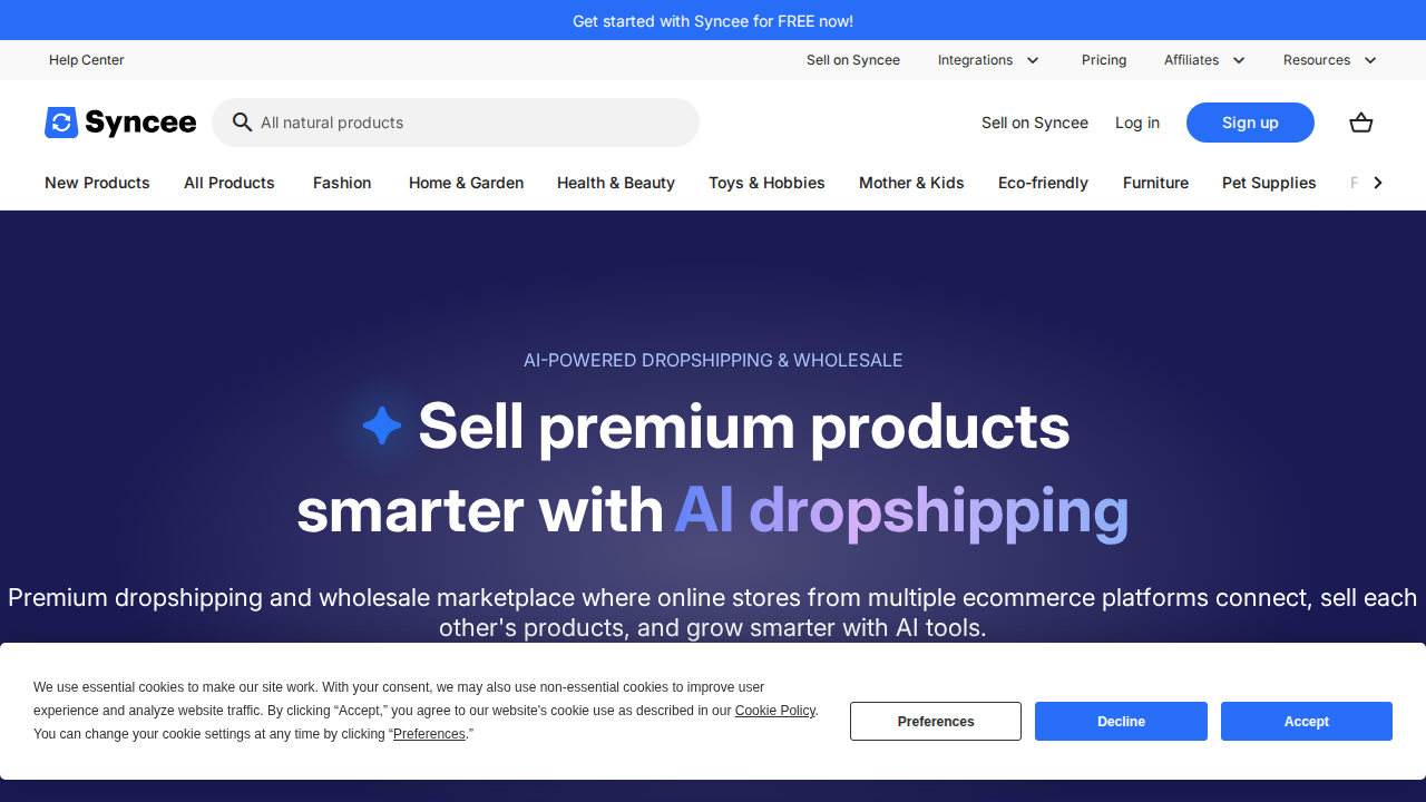 Página pública de Syncee para explorar proveedores y productos de dropshipping y mayoreo