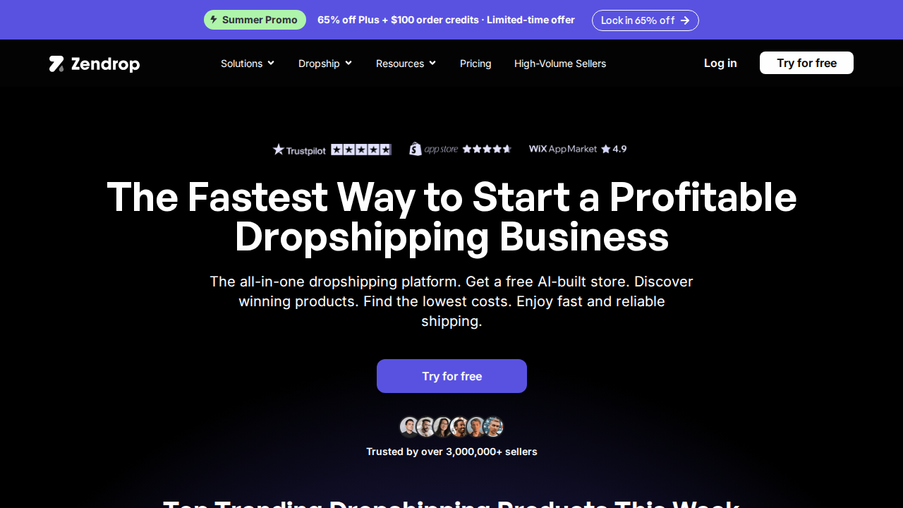 Página pública de Zendrop sobre productos, automatización y fulfillment para dropshipping