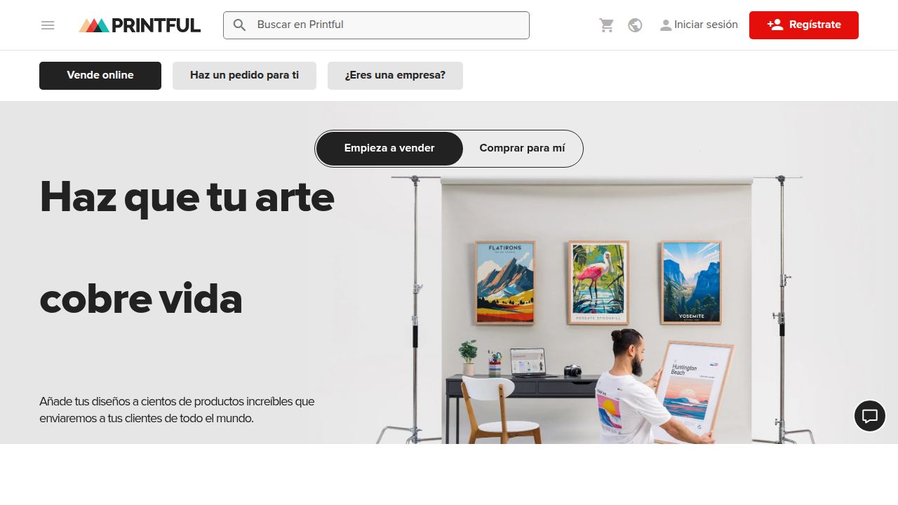 Homepage de Printful mostrando proveedor print on demand para comparar contra modelos de sourcing desde China