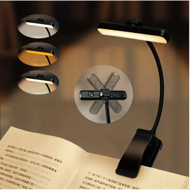 Lámpara de lectura con clip rotativo, 24 LEDs y carga USB